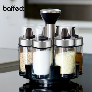 

New Rotating Stainless Steel Grasses Cruet Condiment Spice Jars Set Salt and Pepper Shakers Seasoning Sprays Kitchen Tool 1Set