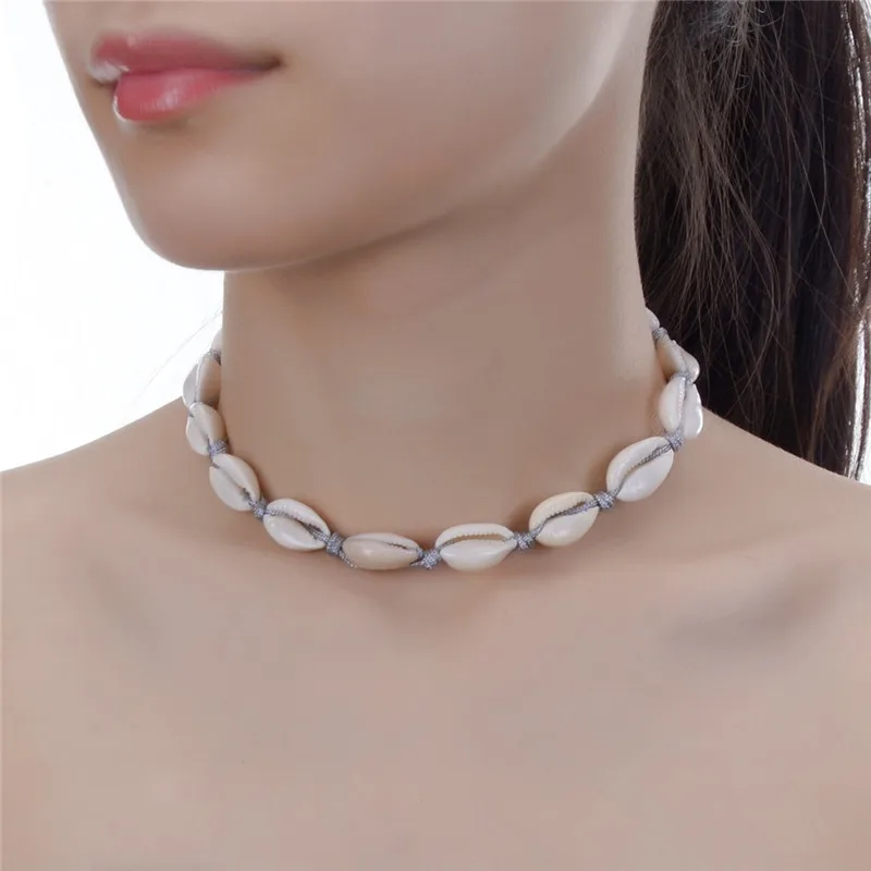 JEROLLI Fashion Black Rope Chain Natural Seashell Choker Necklace