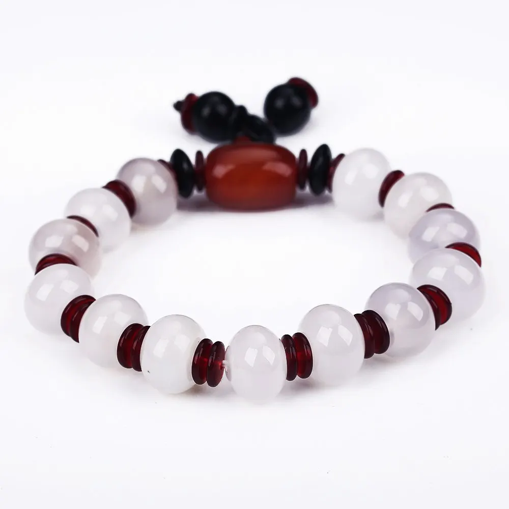 

5A Natural White Red Agate White Jade Bracelet Man Woman Beads Jade Bracelet String Jewelry.Vintage Boho Charm Bracelets Bangles