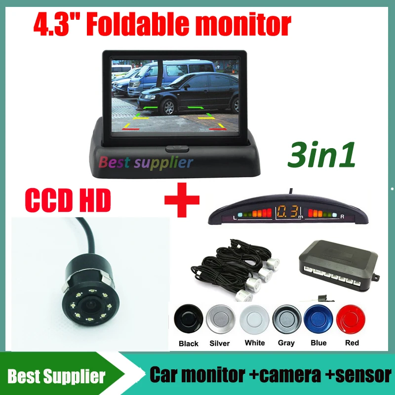 

3in1 Car Parking Assistance System HD 4.3'' monitor + CCD HD universal car rear view parking reversing camera + Parking sensor
