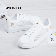 SWONCO/Женская Вулканизированная обувь; коллекция года; белые кроссовки для женщин; дышащие повседневные белые туфли на плоской подошве для женщин