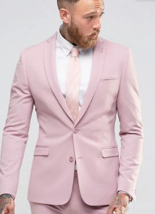 

New Arrival Light Pink Men Suit Slim Party Dress Groomsmen Tuxedo For Beach Wedding Suit Formal Blazer 2 Pieces(Jacket+Pants)
