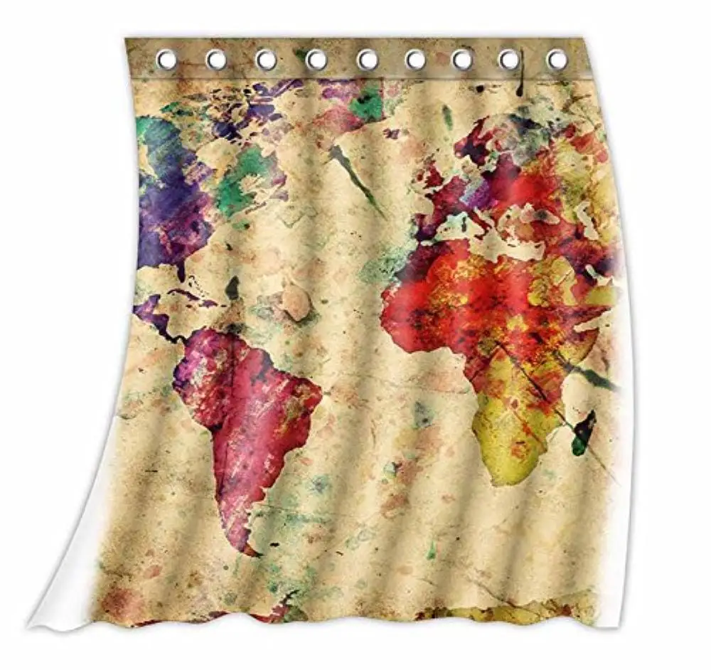 

Custom Colorful World Map Pattern Curtain Polyester Fabric Window Curtain Size 52wx63h (One Piece)