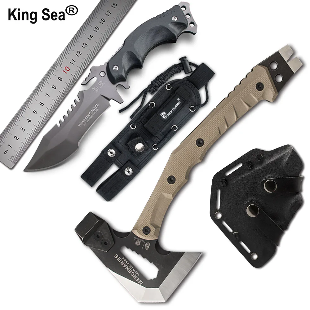 

King Sea Tactical Axe and Camping Knife Set Multifuntional Tomahaw Hatchet Knife Set Weapon Camping Axe and Hunting Knife set