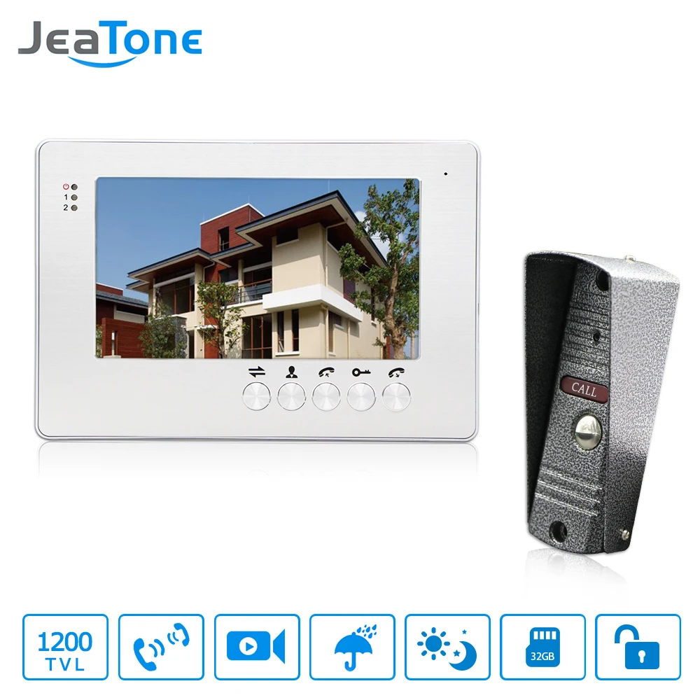 JeaTone 7\ TFT Wired Video Intercom Doorbell Waterproof Door Phone Outdoor Camera Monitor Video Door Phone System Home Security