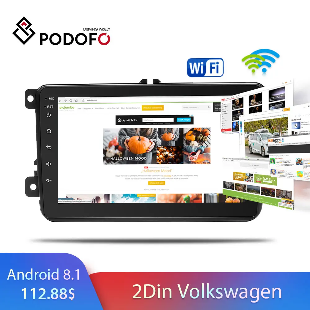 

Podofo 2 din 8'' Android 8.1HD Touch Screen MP5 Car Multimedia Player Audio Bluetooth with WIFI GPS for VW Auto Radio Stereo