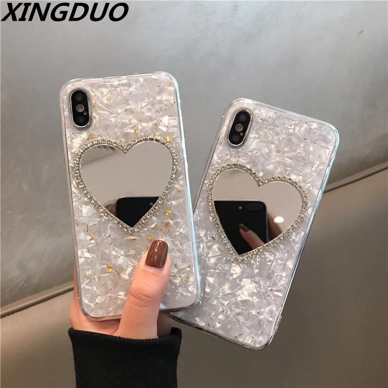XINGDUO Роскошный Бриллиантовый зеркальный чехол с сердечками для Iphone 7 Plus телефона