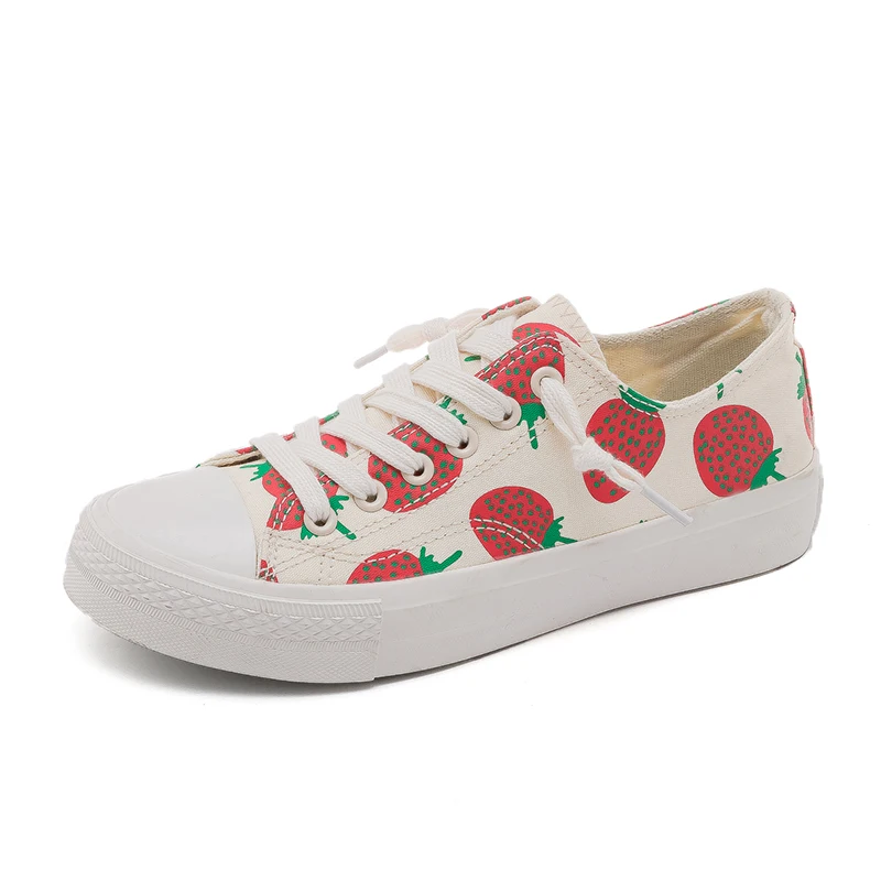 

New Canvas Shoes For Women Sneakers Strawberry Print Vulcanize Shoes for Girls Female Shoes Size 35-40