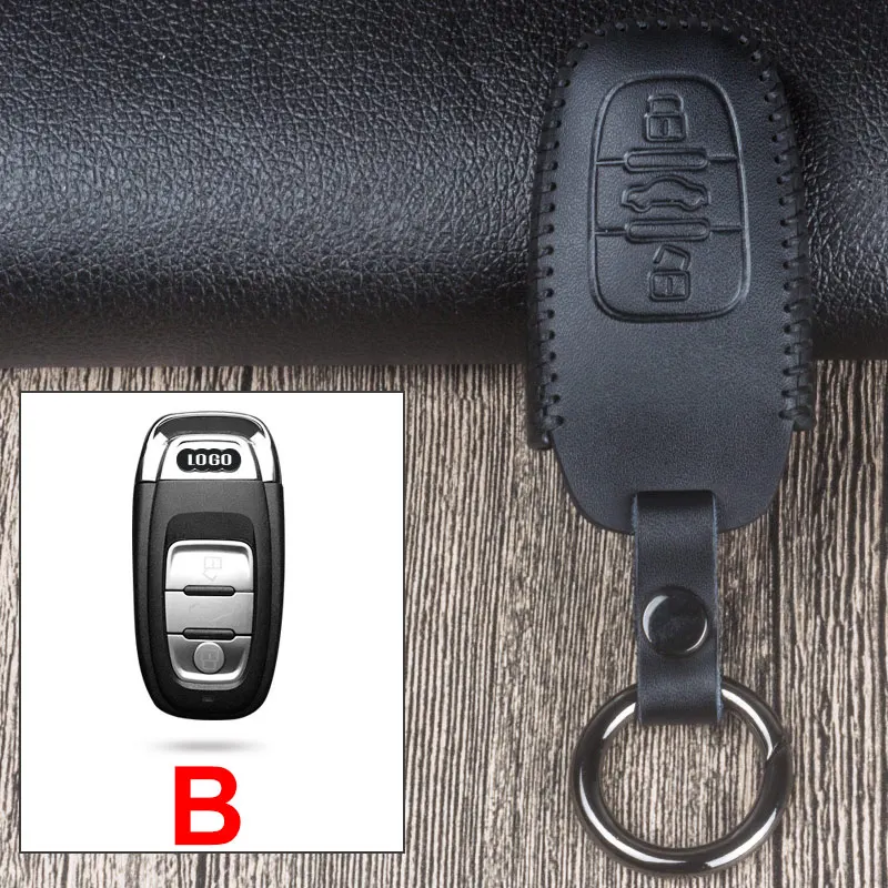 Кожа дистанционного ключа автомобиля чехол Обложка для Audi A1 A3 A4L A5 A6 A6L A7 A8 Q3 S3 A4 B9 Q5 Q7 TT TTS 8S аксессуары - Название цвета: B  Black
