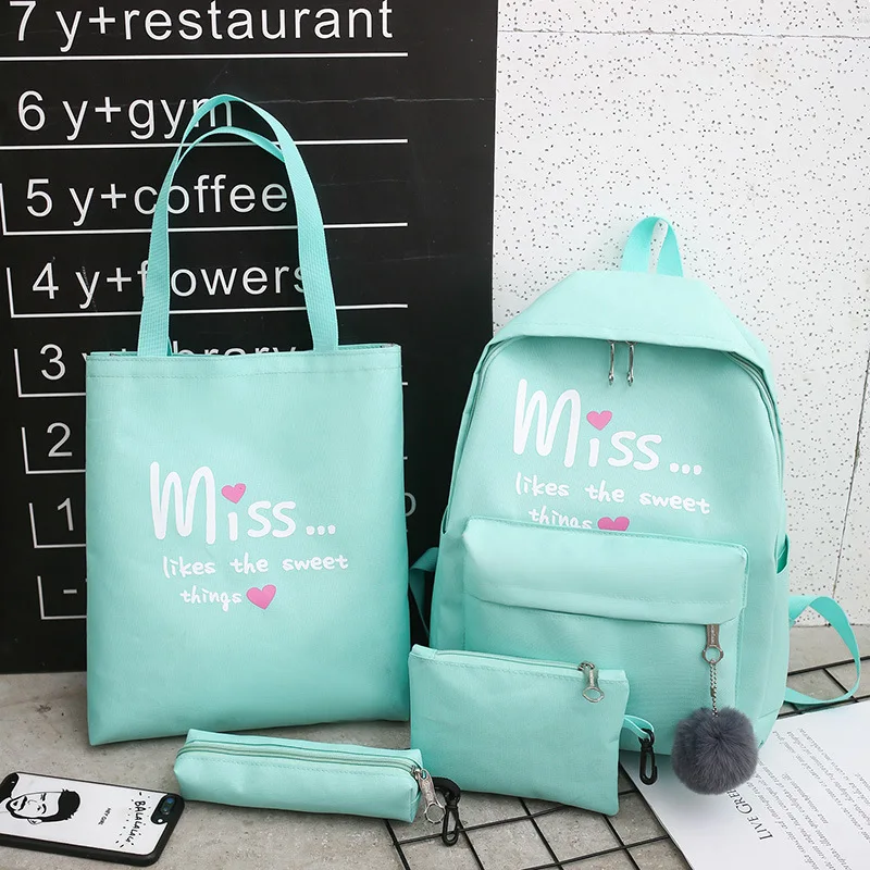 

4Pcs/set Nylon Women School Backpack Letter Printing School Bags For Teenagers Girls Student Travel Backpacks Female Book Bags