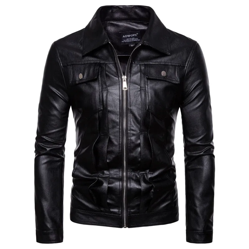 Новейшая весенне-осенняя кожаная куртка, пальто, мужские панк мотоциклетные байкерские кожаные куртки, мужские черные куртки, мужские пальто - Цвет: Black