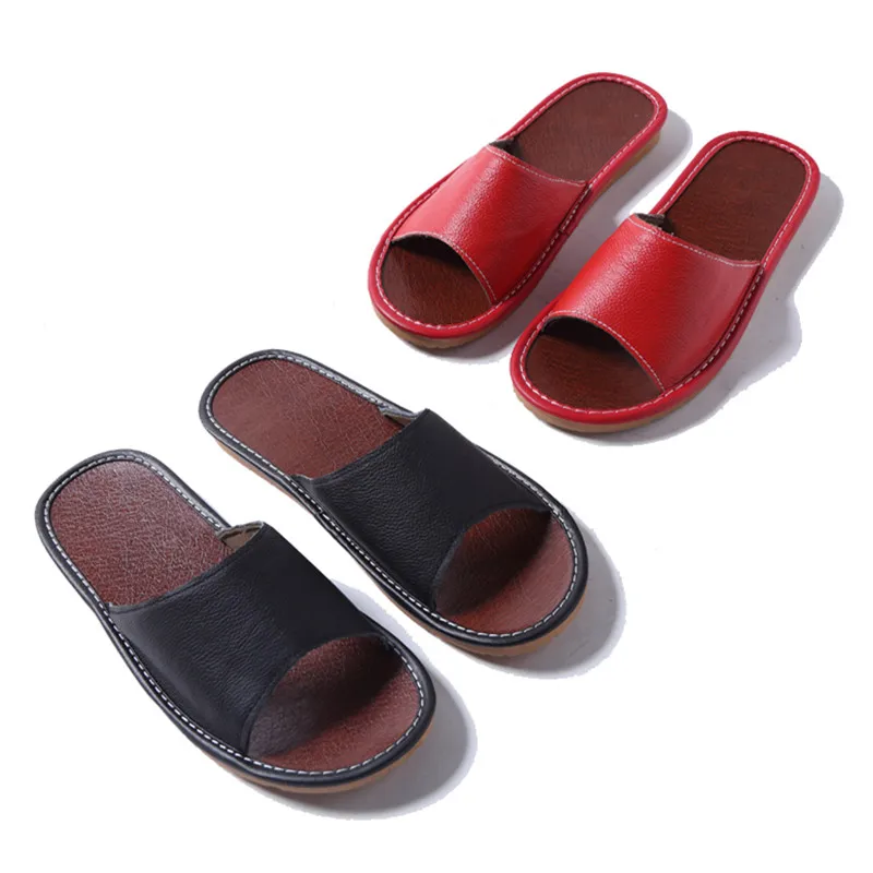 

Summer Leather Slippers Indoor Men and Women Home Wooden Floor Skid Rubber Bottom Home Sandles
