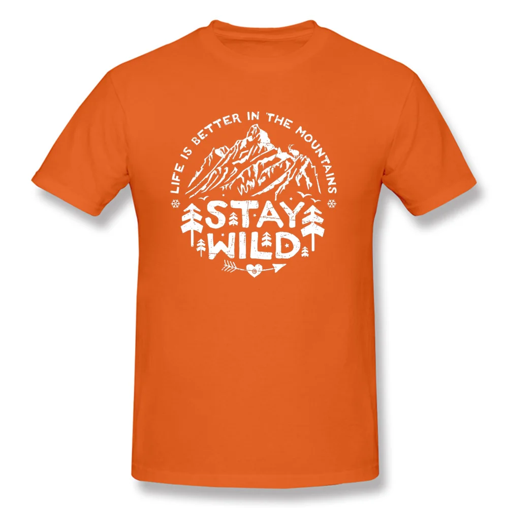 Fitted Stay-Wild-white--3099 Family T-shirts Crew Neck Pure Cotton Men Tops Shirt Short Sleeve Summer Fall Family Tee-Shirt Stay-Wild-white--3099 orange