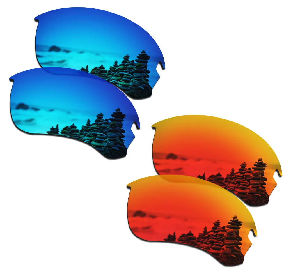 

SmartVLT 2 Pairs Polarized Sunglasses Replacement Lenses for Oakley Flak Draft Ice Blue and Fire Red
