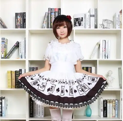 Kawaii Japanse Stijl Korte Rok Taille Punk Poker Kaart Gedrukt Korte Jumper Lolita Rok Kawaii Japanse Stijl Korte Rok Taille Punk Poker Kaart Gedrukt Korte Jumper Lolita Rok
