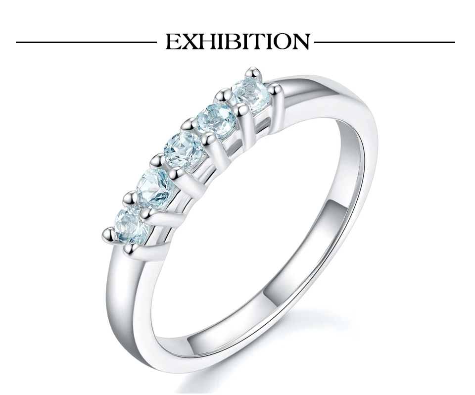 Hutang Женское Обручальное кольцо, пять драгоценных камней, Натуральный аквамарин, сплошное 925 пробы Серебряное кольцо, свадебные кольца, хорошее ювелирное изделие, подарок
