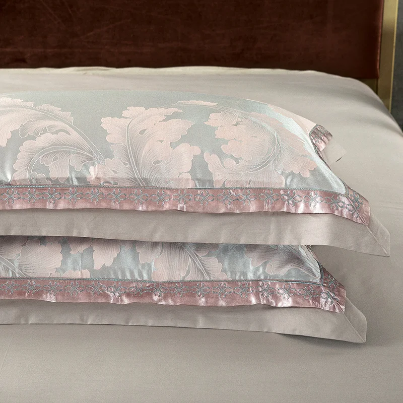Waliicorners Gold Silver Beige Luxury Silk Jacquard Bedding set Queen King size Duvet cover set Embroidery Bed sheet Linen set Pillowcases 48 6