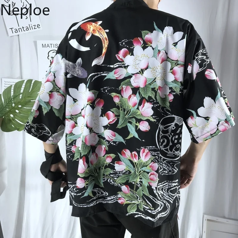 

Neploe Spring Summer Newest Kimono Flower Printing Fish Cardigan Shirts Women Men Chimono Japanest Cardigan Casual Loose Coat
