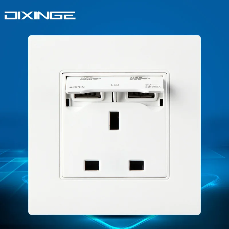

British standard power outlet socket with 2 USB charging 86 PC panel YS-2USB