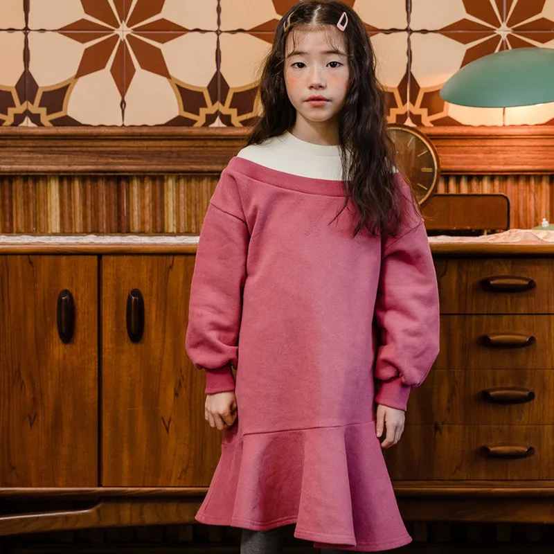 

Girl Dress New Brand Autumn Winter Outfit Falbala Girls Princess Dresses Thick Warm Teens Temperament Fishtail Dress 3-15Y CA567