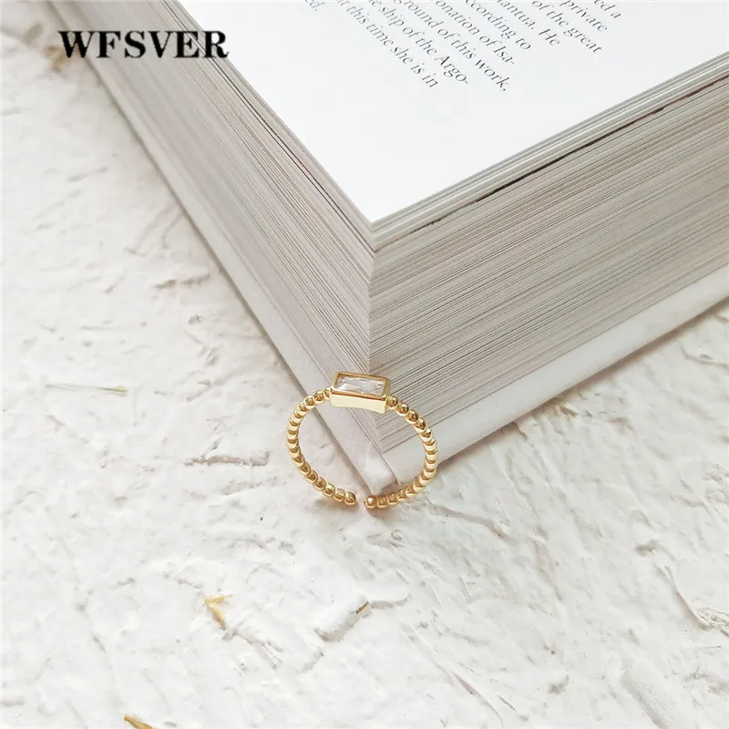 

WFSVER women 925 sterling silver korea style ring gold color with square crystal opening adjustable ring fine jewelry gift