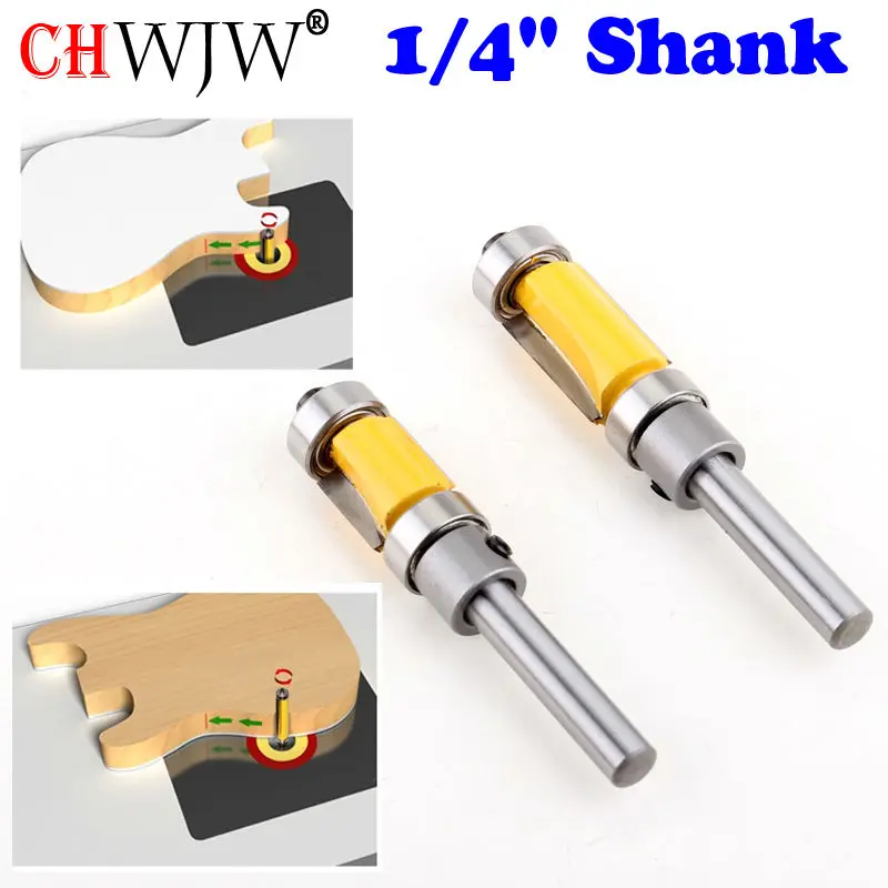 

2pcs Flush Trim Router Bit Top & Bottom Bearing 1/4'' Shank Woodworking Tool woodworking router bits