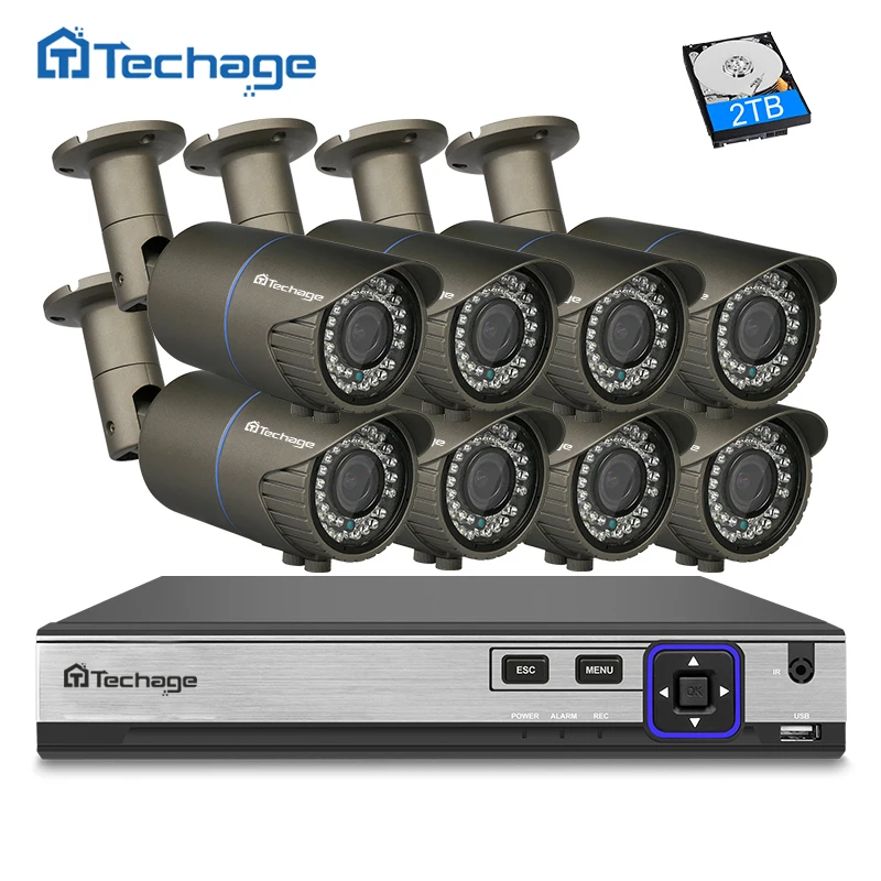 Techage H.265 4MP Камера Системы 8ch PoE NVR 8 Пуля Открытый IP s HD видеонаблюдения комплект|kit