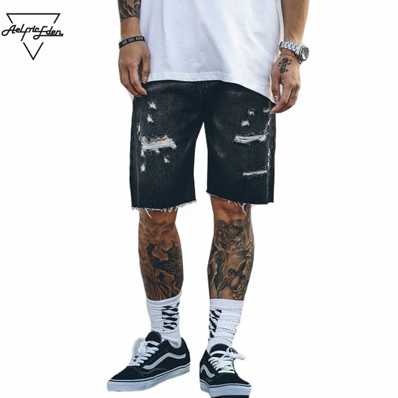 Aelfric Eden Black Denim Shorts Mens Ripped Jean Shorts Bermuda Skate