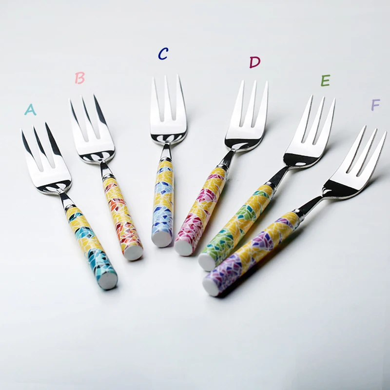 6 Pcs Cybil Colorful Geometric Pattern Stainless Steel Forks with