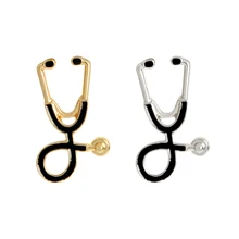 Золотой и серебряный цвета, черный стетоскоп, эмалированный значок, булавка, брошь, медицинские украшения для доктора медсестры, медицинский подарок студенту