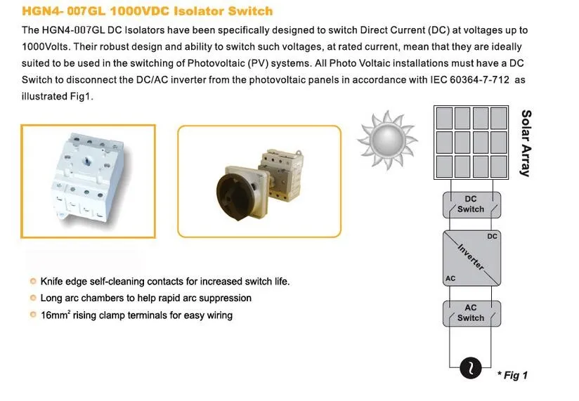 Высокое качество солнечной системы 1000VDC 32A PV DC изолятор переключатель с MC4 разъем