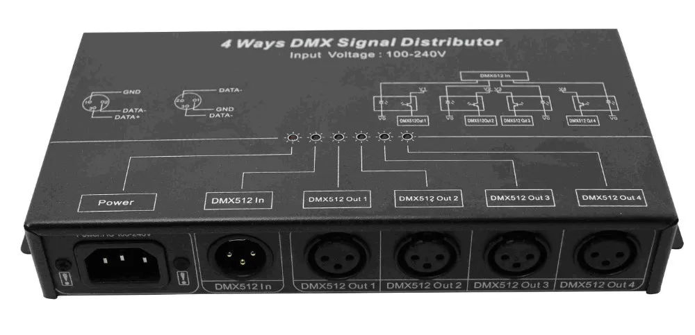 Распределитель сигналов DMX; 4 канала DMX512 выходной сигнал; AC100-240V вход