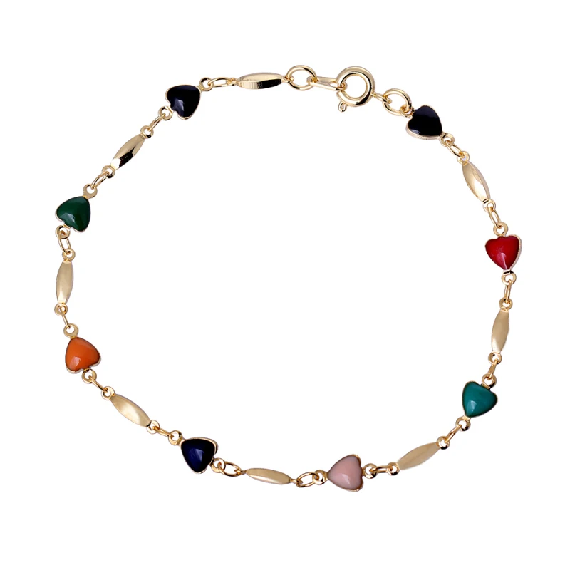 

Yellow Gold Color Multicolor Love Hearts Link Chain Bracelets & Bangles Women 20cm 7.87" Party Jewelry Bijoux for Girl Friend