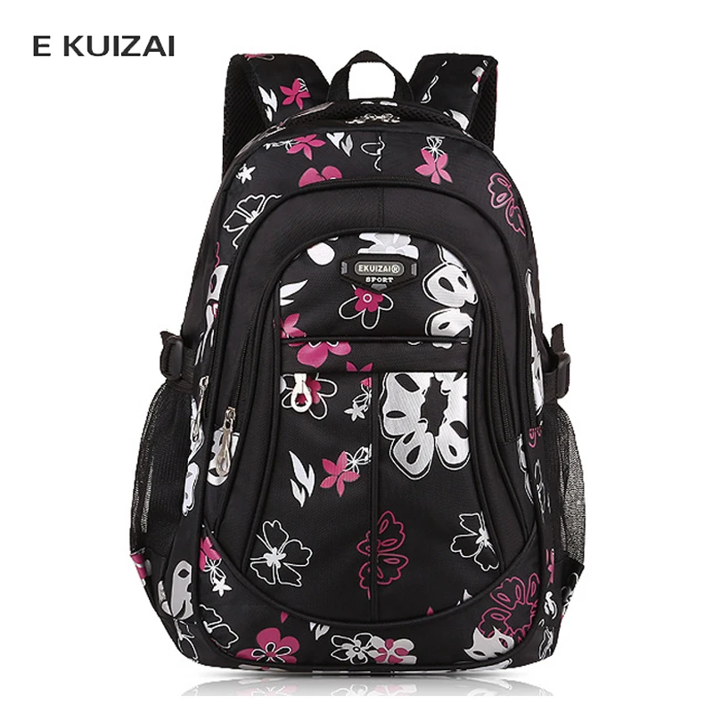 online EKUIZAI Crianças Impressão Mochilas Mochilas Escolares Para Meninas Crianças 2018 Flor Bolsa de Ombro Saco Preto Bolsa Escolar Da Escola Primária