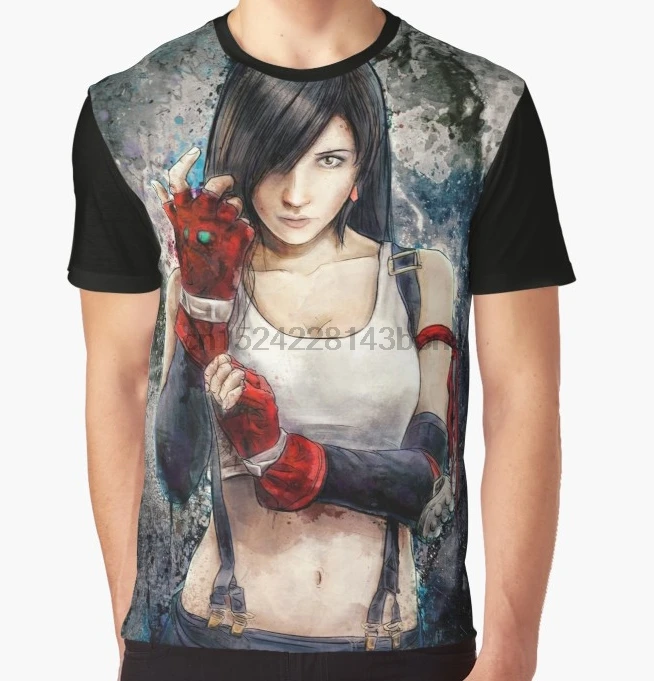 

All Over Print T-Shirt Men Funy tshirt Tifa Lockhart FF7 Portrait Short Sleeve O-Neck Graphic Tops Tee women t shirt