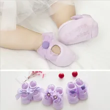 3 пар/компл. Носки для новорожденных мальчиков и девочек Детские носки Шнуровка с бантиком из хлопка с цветочным принтом Полые Носки-башмачки носки-тапочки