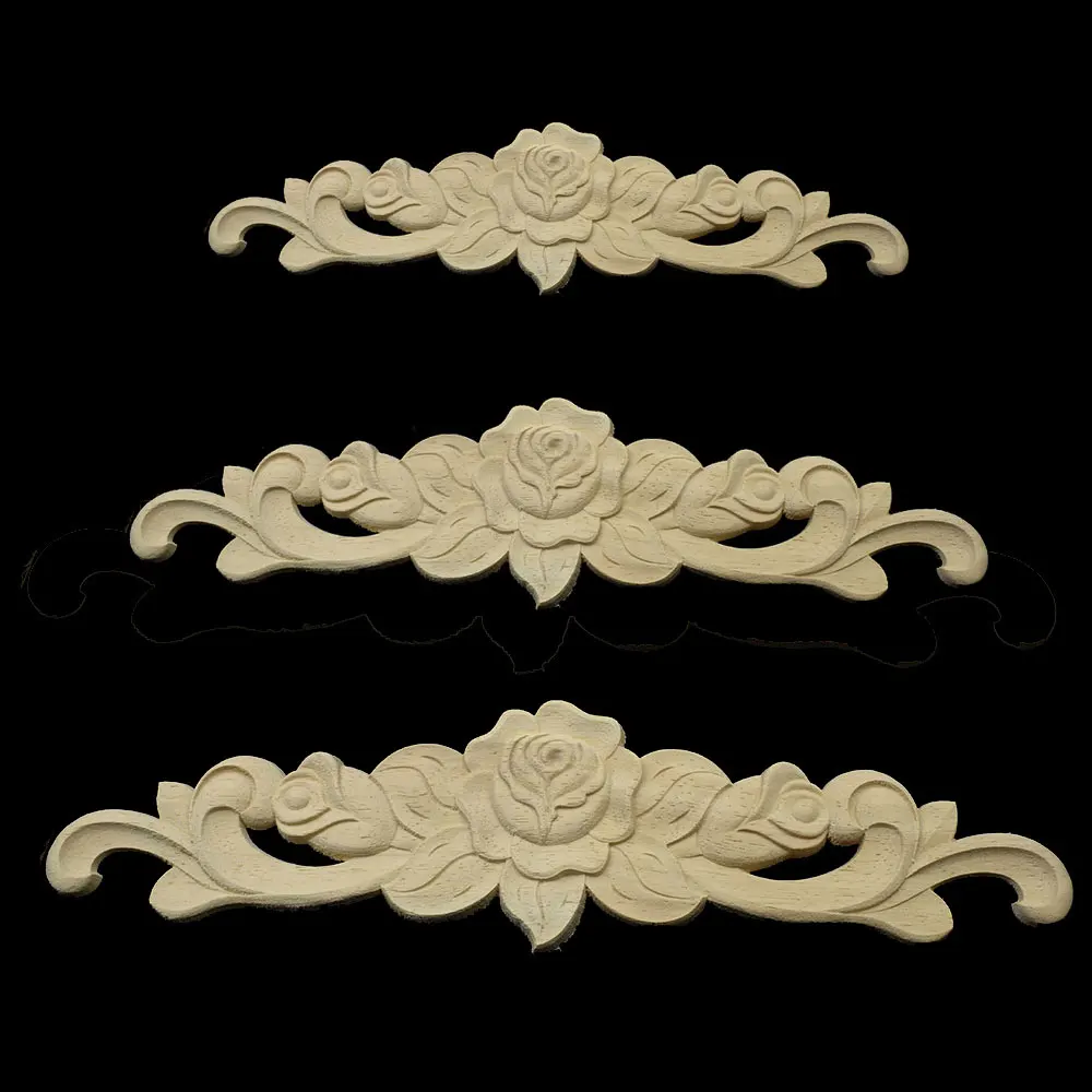 cheap Retro Vintage Unpainted Wood Carved Decal Cabinet Wood Carved Applique Decal Frame Furniture Decoration Home Cabinet Door Craft