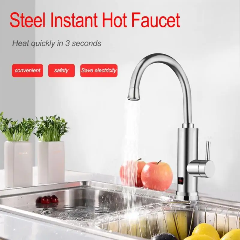 

Stainless Steel Instant Hot Faucet Instantaneous Water Heater Kitchen Hot Tap Tankless Heaters 220v 3000w AU Plug