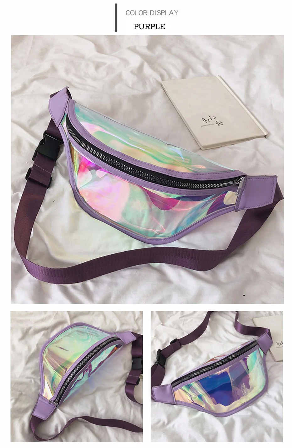 Holographic Fanny Pack Laser Waist Pack for Women Fashion Belt Bum Bag Waterproof Transparent Clear Punk