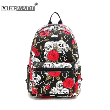 

Mini Skull Printing Backpack Women Canvas Backpack School Bags For Teenage Girls Backpacks Casual Daily Durable Bag Mochila 2019