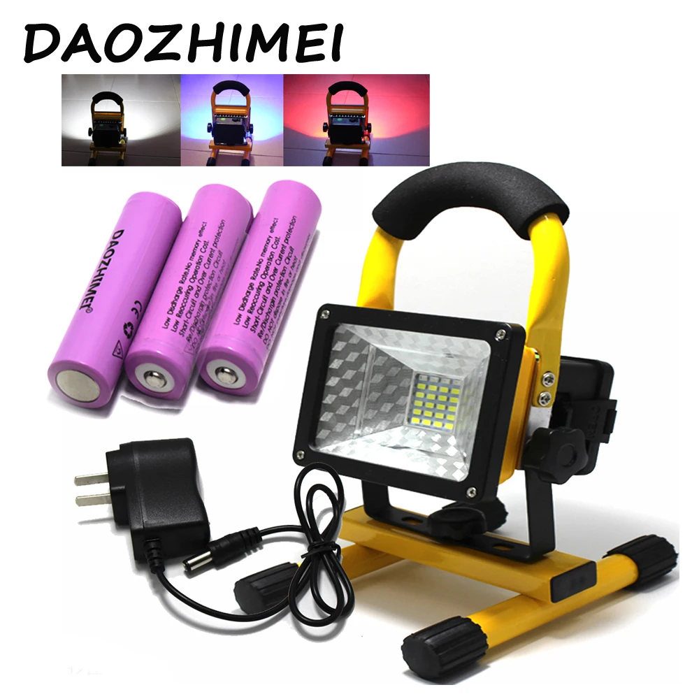 2018 New Flood Lights Rechargeable Led Floodlight Lithium-ion Battery 30wflood Lamp Portable Light Ip65+Charger+3x18650 battery