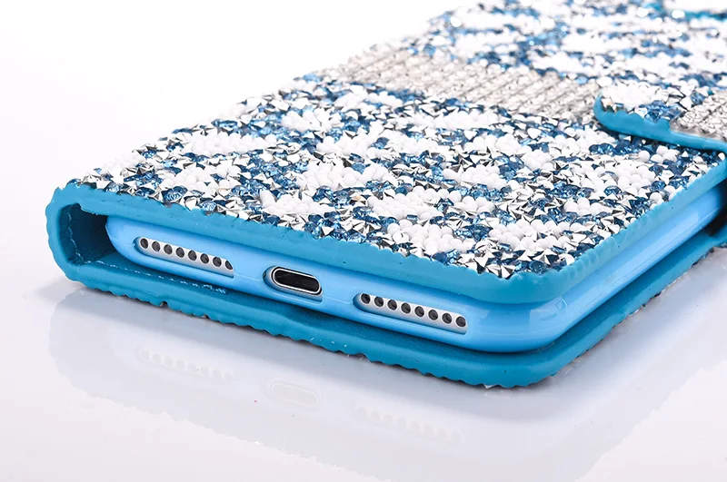 Leopard diamond rhinestone leather case iphone 6 6s 7 8 plus (37)