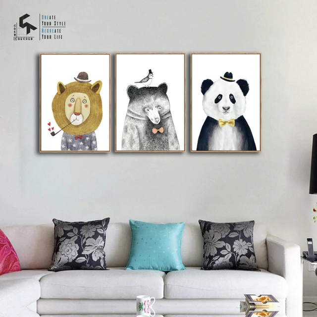 Create Recreate Animal Poster Lion Wall Art Canvas Painting Panda Create Recreate Animal Poster Lion Wall Art Canvas Painting Panda Nursery Decor Bear Prints Decorative Pictures