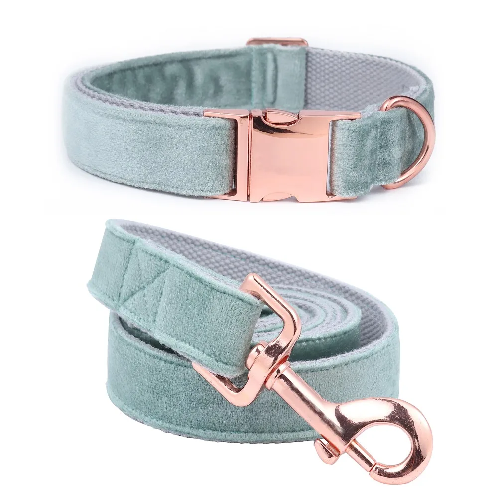 Comprar ESTILO ÚNICO patas de Navidad de terciopelo azul Collar para mascota ajustable y correa de hebilla de oro