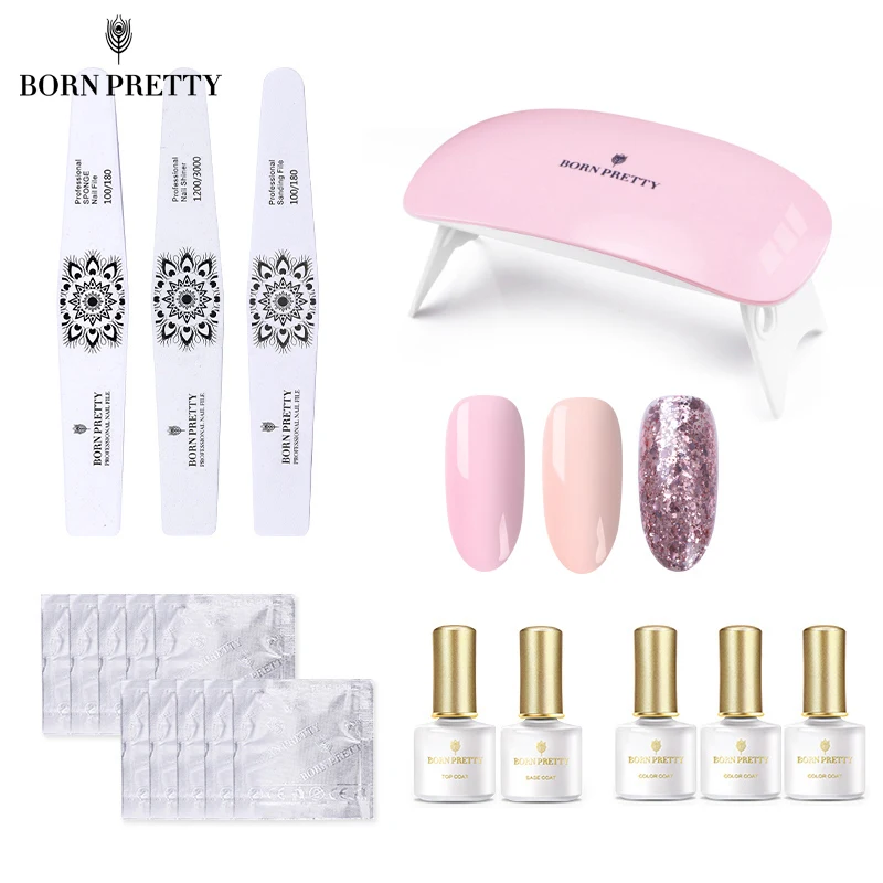 

BORN PRETTY 6W Nail Gel Dryer Set UV Gel Polish Curing Lamp Kit Base Top Nail Art File Block Buffer Manicure Kit