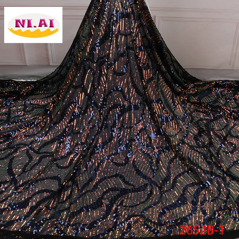 

Nigerian Lace Fabrics For Wedding 2019 High Quality African Lace Fabric In Sequins For Party Embroidered Tulle Lace XY2652B-1