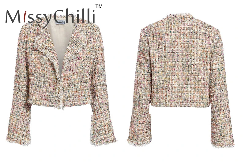 MissyChilli Lurex tweed Клубные костюмы из трех предметов женский сексуальный блейзер с длинным рукавом пальто женские осенние элегантные вечерние пиджаки