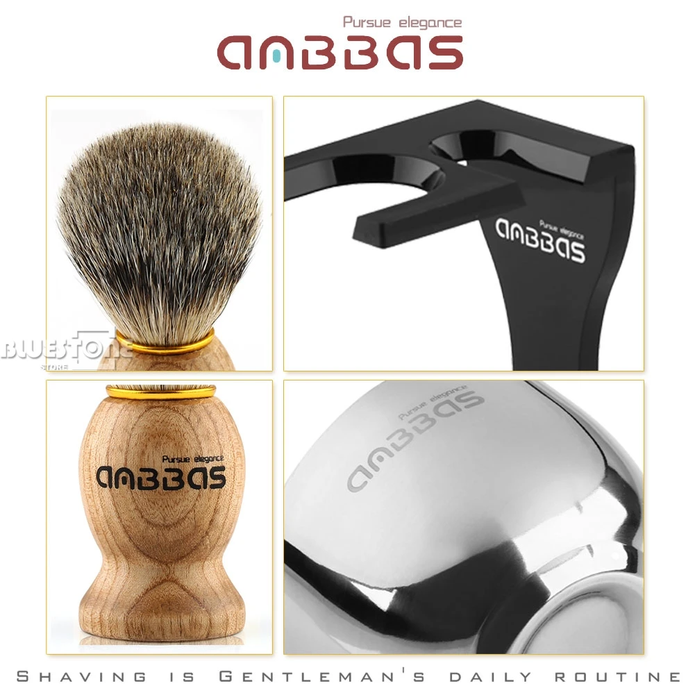 Online Anbbas Barbero brocha de afeitar pelo de tejón, soporte acrílico transparente, juego de cuencos