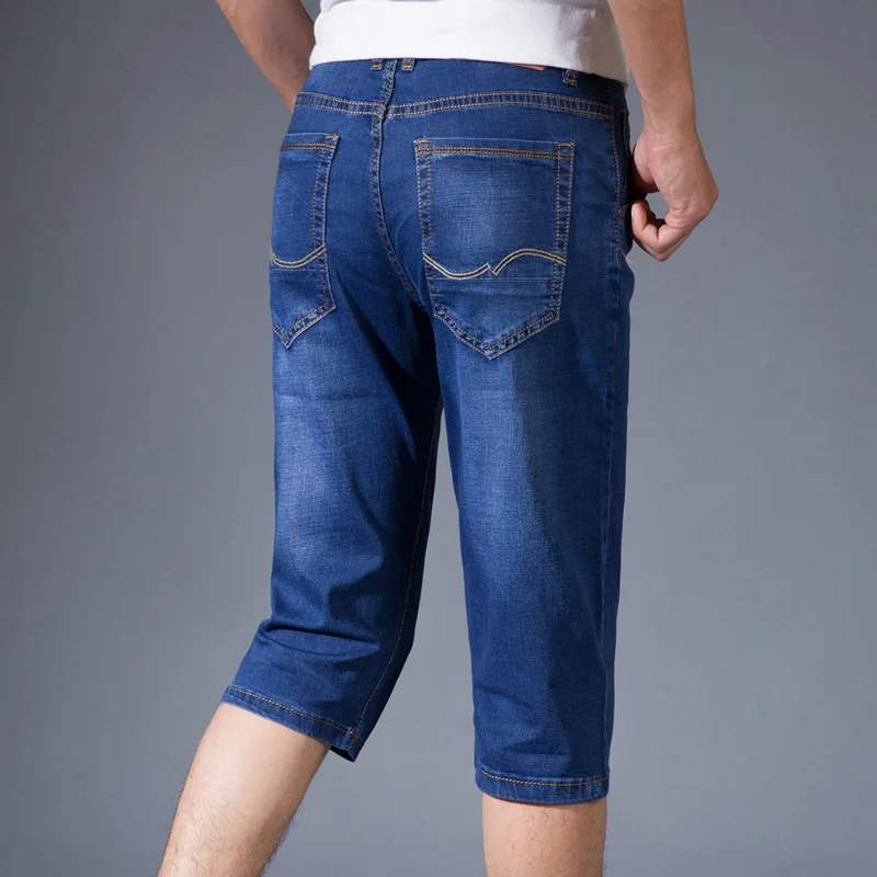 Jantour Для мужчин s летние стрейч легкий синий джинсы короткие для Для мужчин джинсовые шорты брюки плюс Размеры 32 33 34 35 36 38 40 42