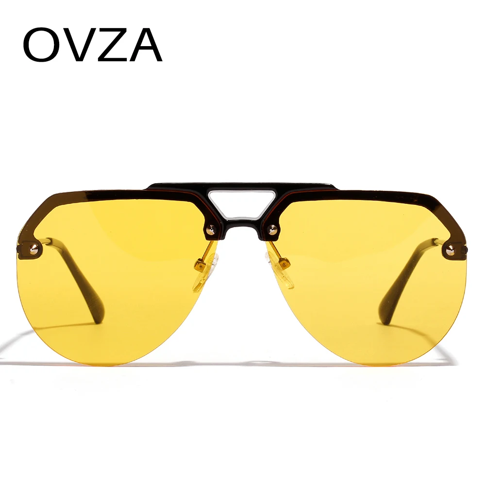 OVZA, новинка, Ретро стиль, панк стиль, солнцезащитные очки, для мужчин, крутые, для женщин, пилот, солнцезащитные очки, красные, стимпанк, очки, без оправы, фирменный дизайн, S8068